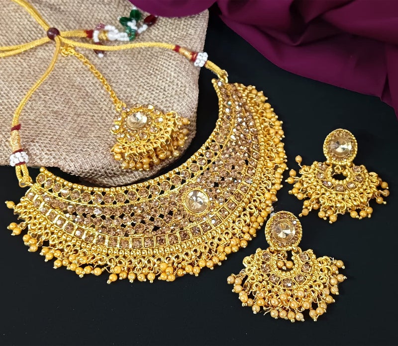Efulgenz Indian Jewelry Sets for Women Bridal Jewelry Bollywood Traditional Crystal Faux Pearl Wedding Choker Necklace Earrings Maang Tikka Indian Wedding Jewelry - Image 2